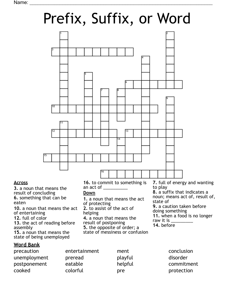Prefix, Suffix, or Word Crossword
