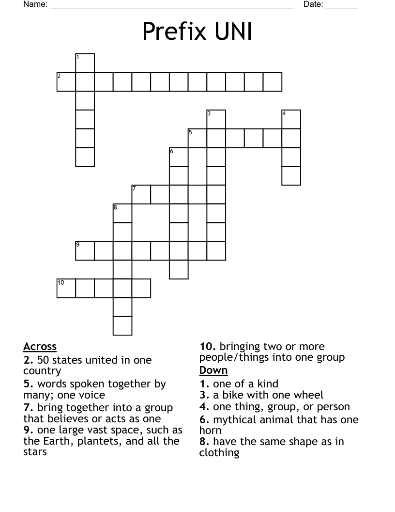 Prefix UNI Crossword