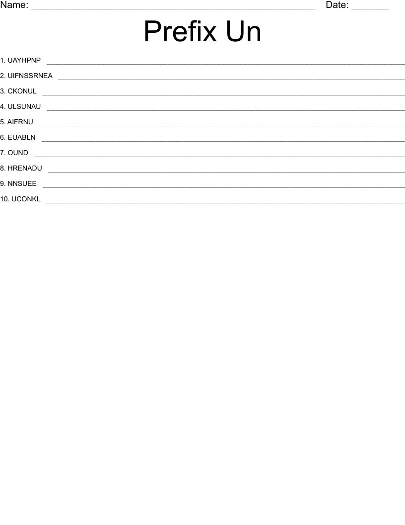 Prefix Un Word Scramble