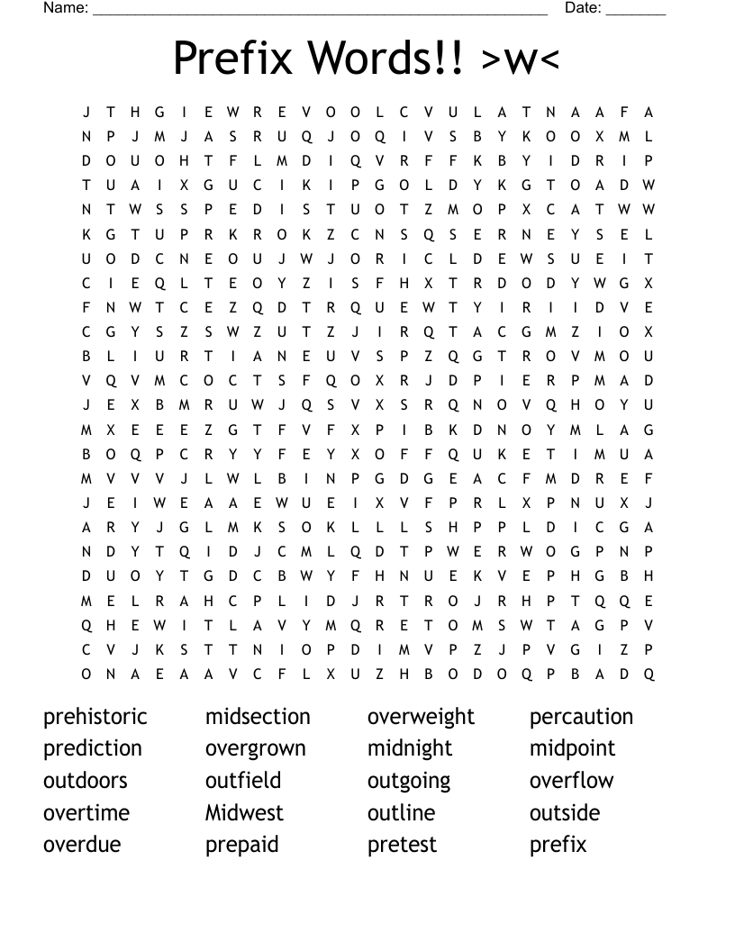 Prefix Words!! >w< Word Search