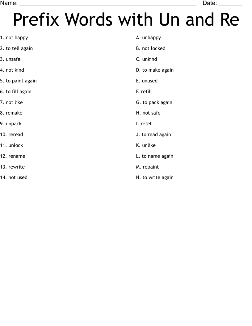 Prefix Words with Un and Re Worksheet