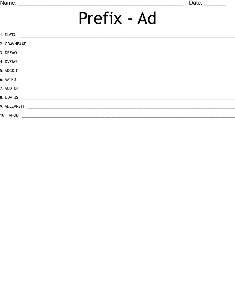 Prefix - Ad Word Scramble