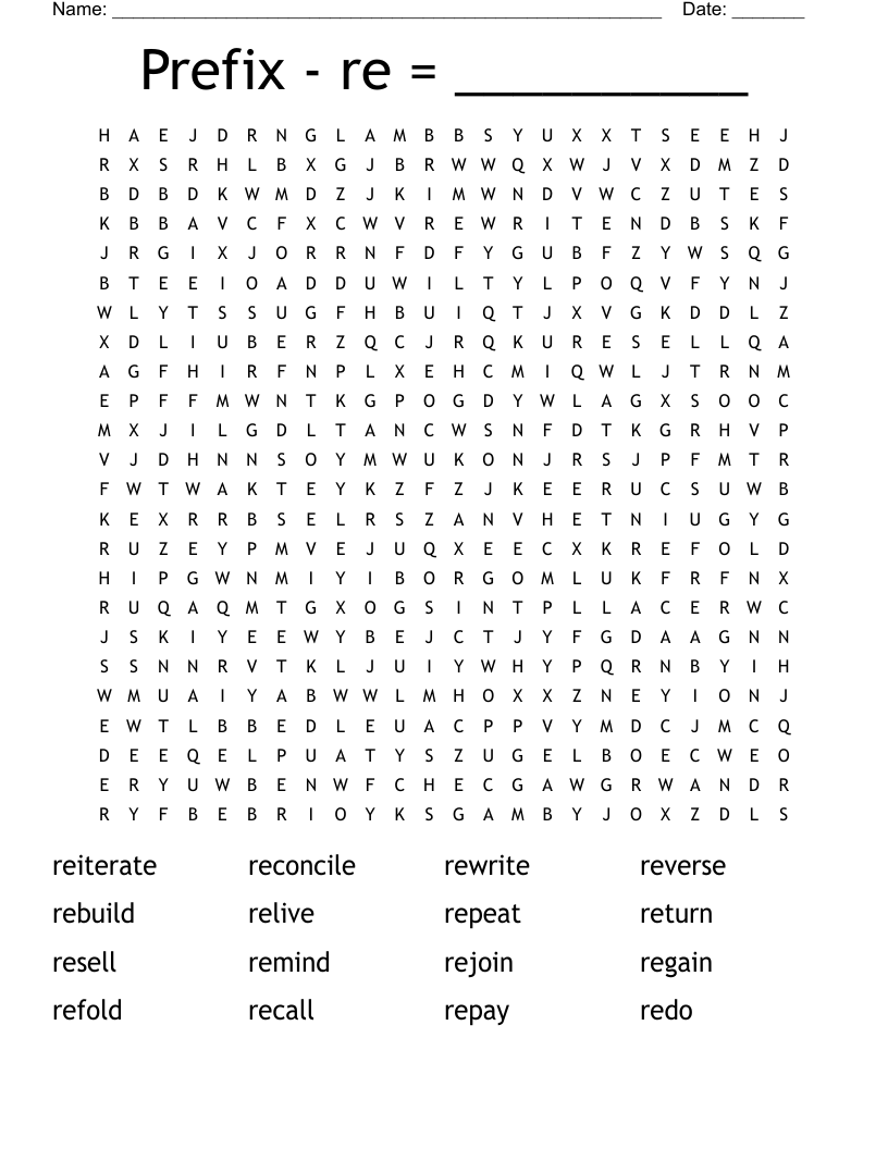 Prefix - re = __________ Word Search