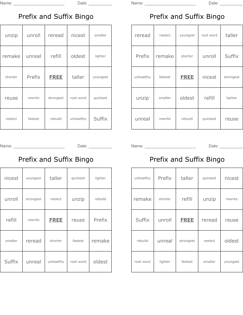 Prefix and Suffix Bingo