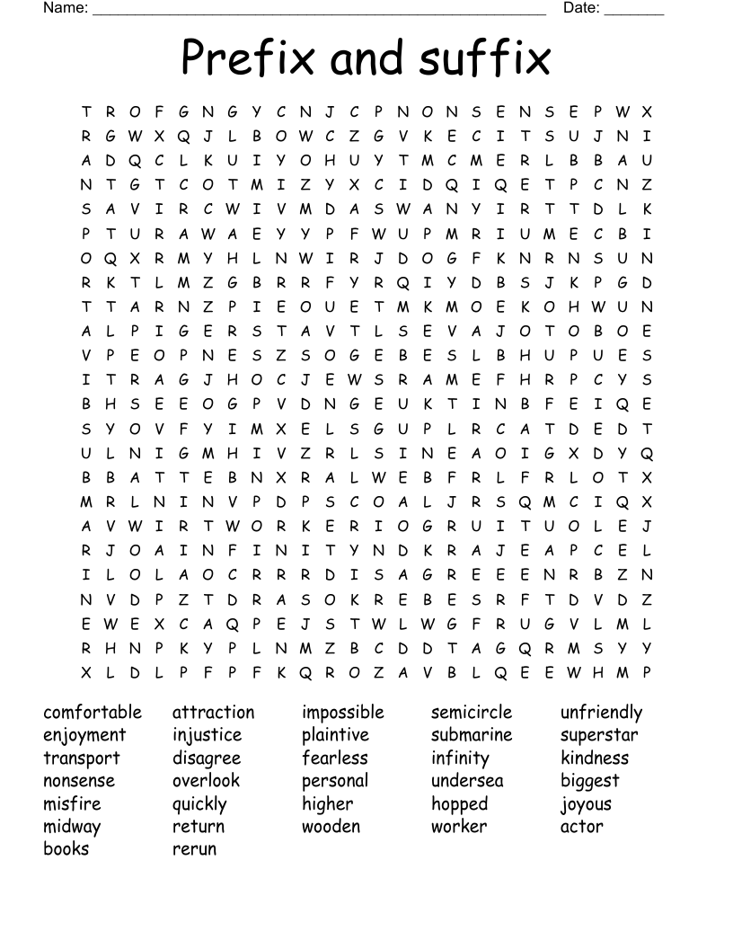 Prefix and suffix  Word Search