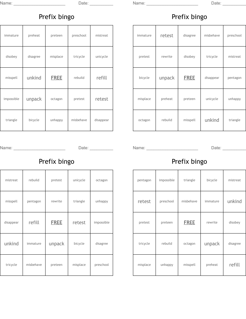 Prefix bingo