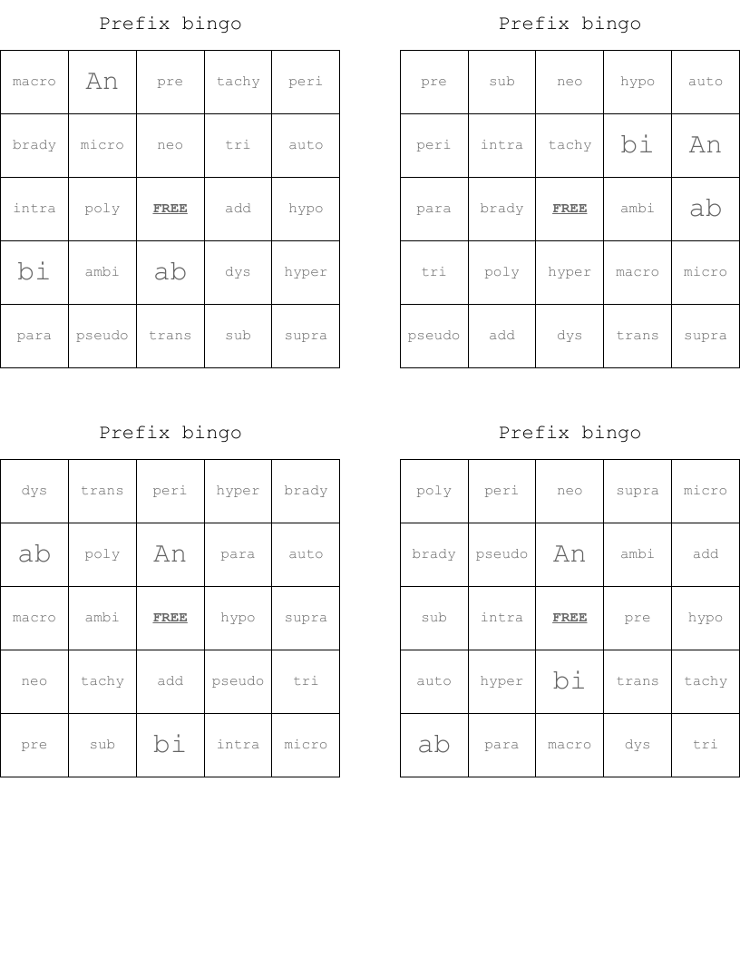 Prefix bingo