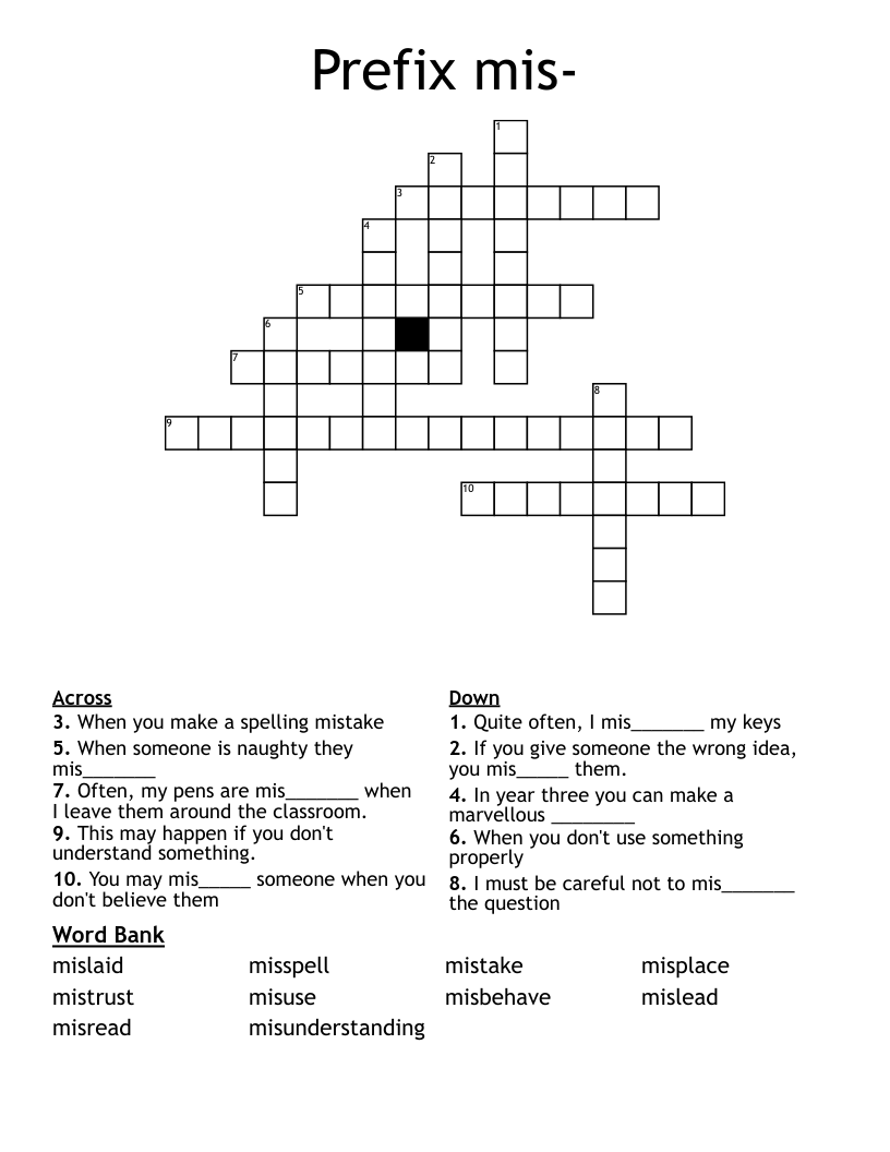 Prefix mis- Crossword
