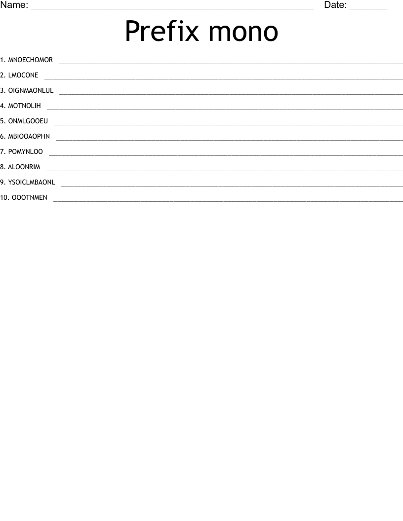 Prefix mono Word Scramble