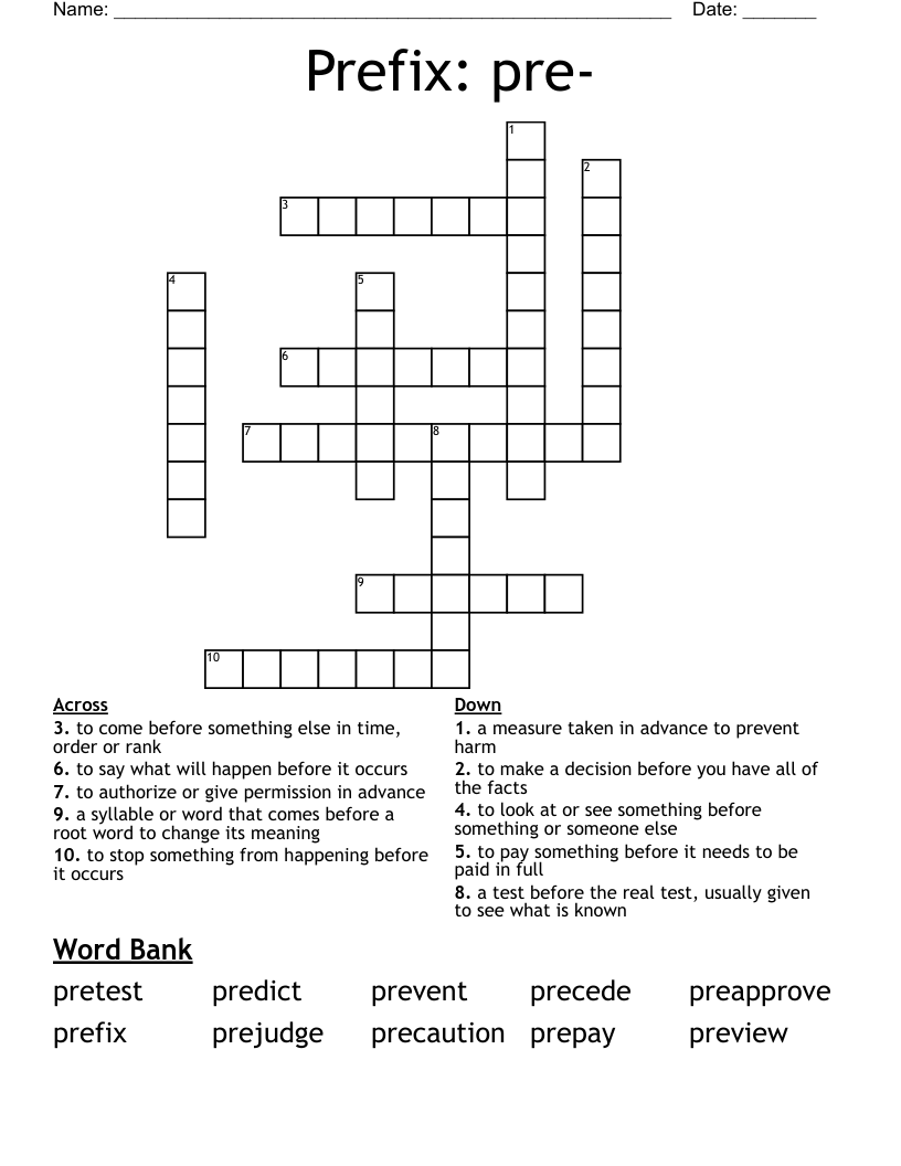 Prefix: pre- Crossword