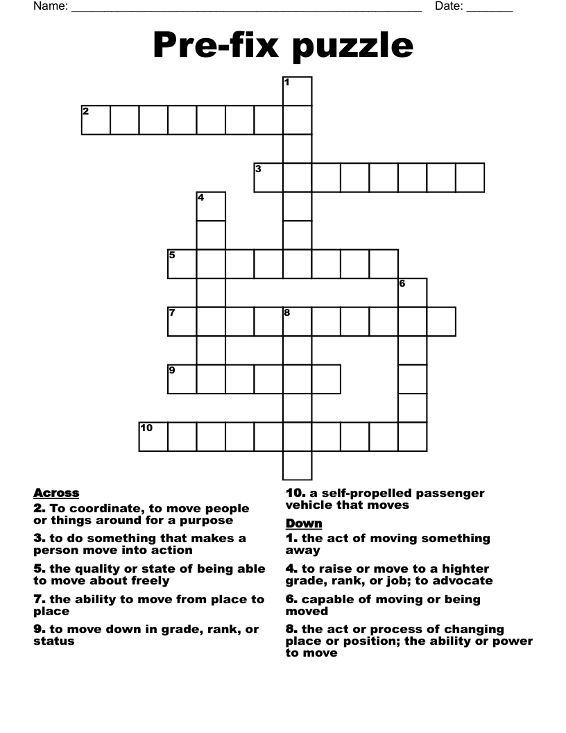 Pre-fix puzzle Crossword