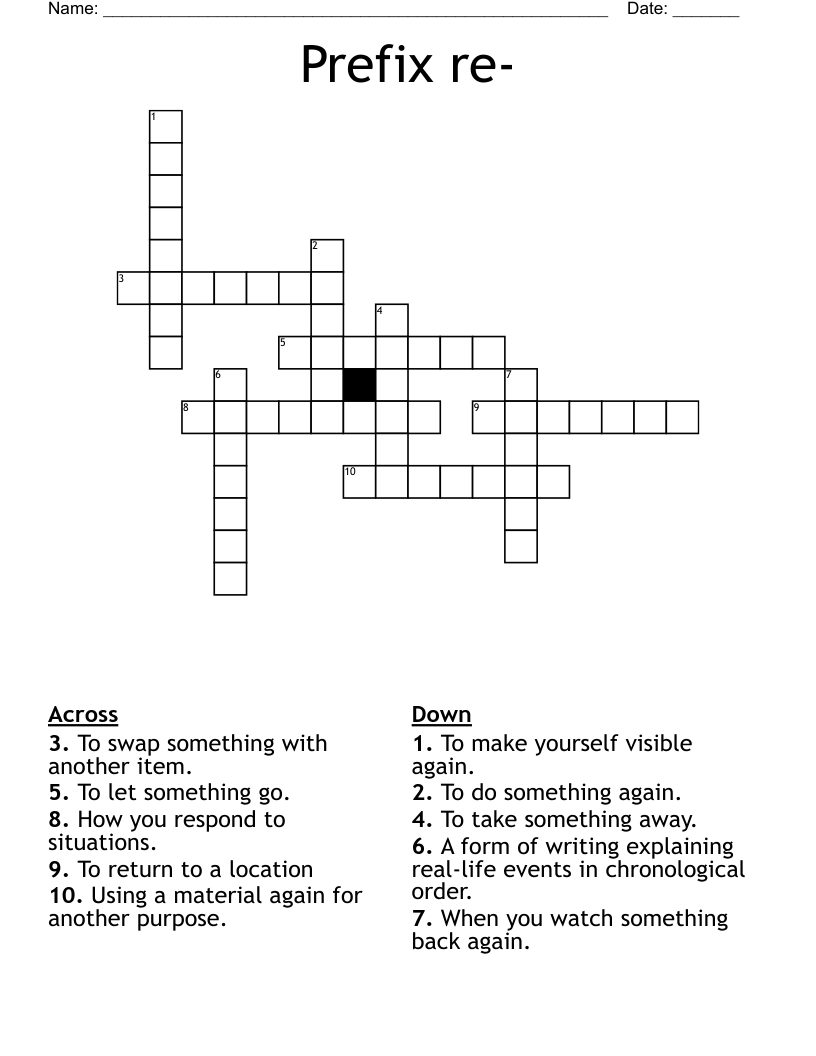 Prefix re- Crossword