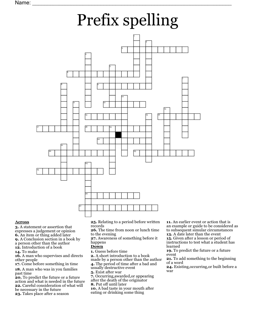 Prefix spelling Crossword