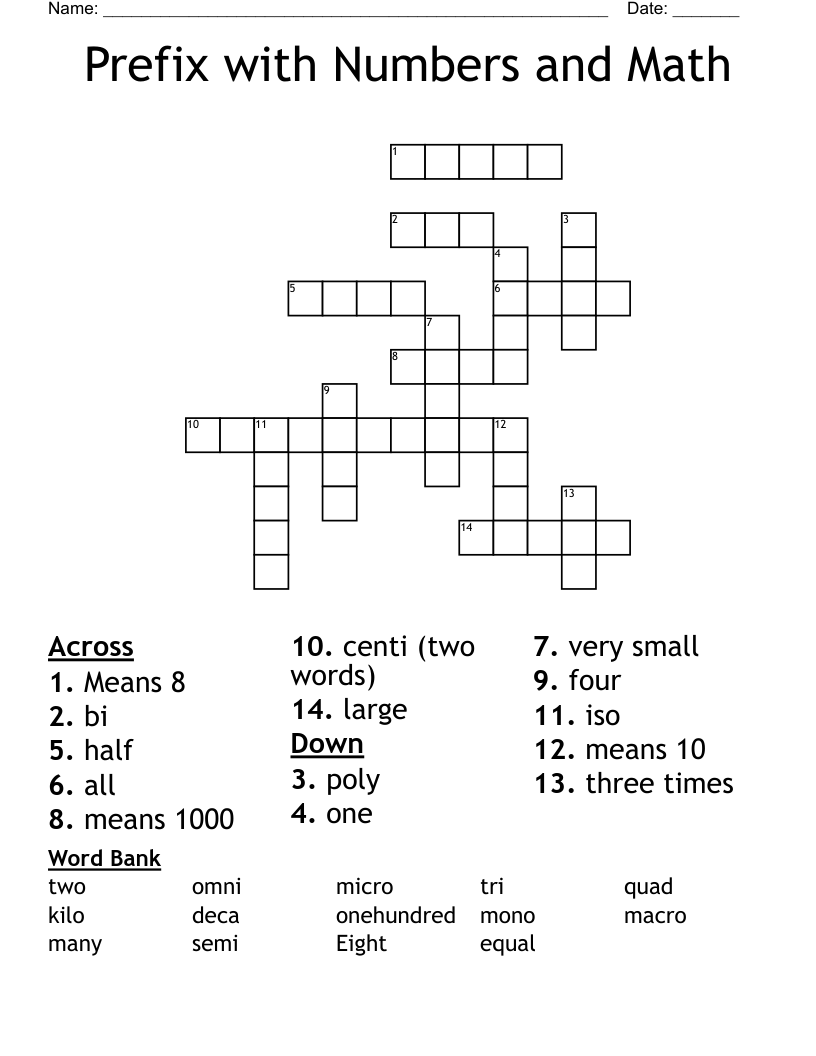 Prefix with Numbers and Math Crossword