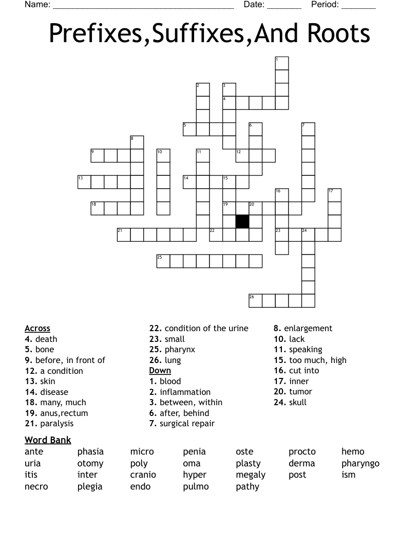 Prefixes,Suffixes,And Roots Crossword