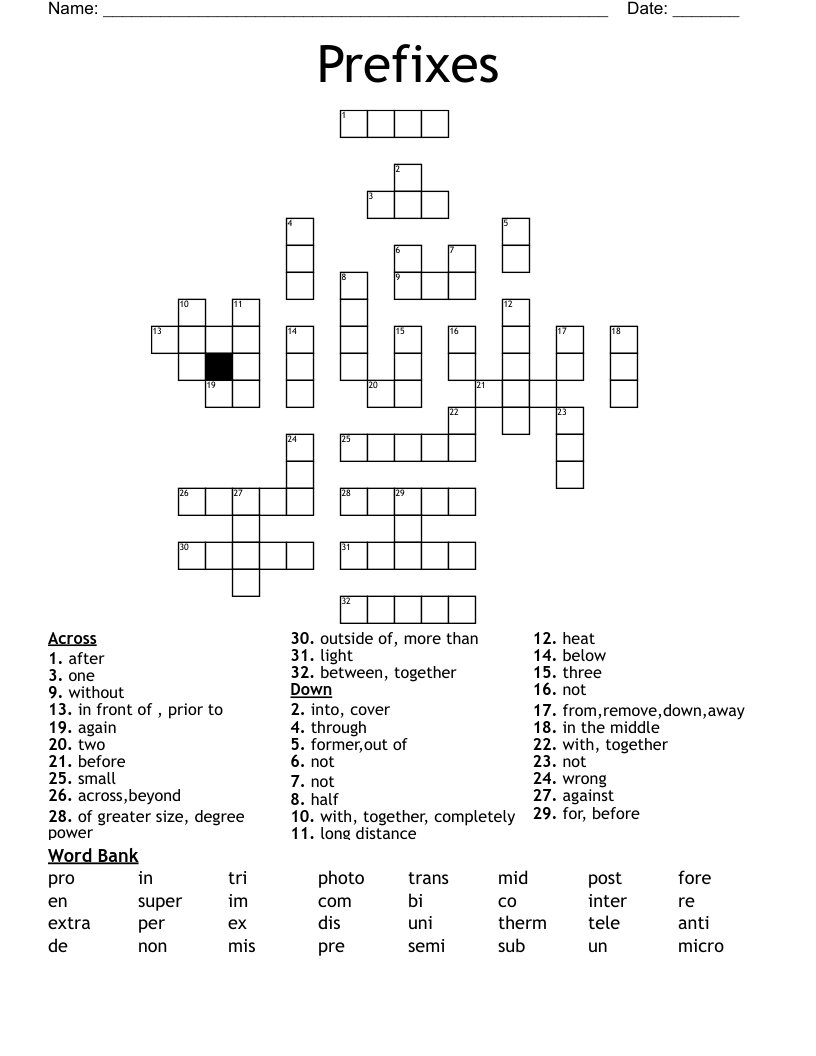 Prefixes Crossword
