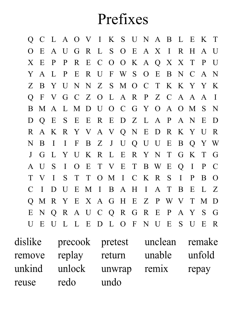 Prefixes Word Search