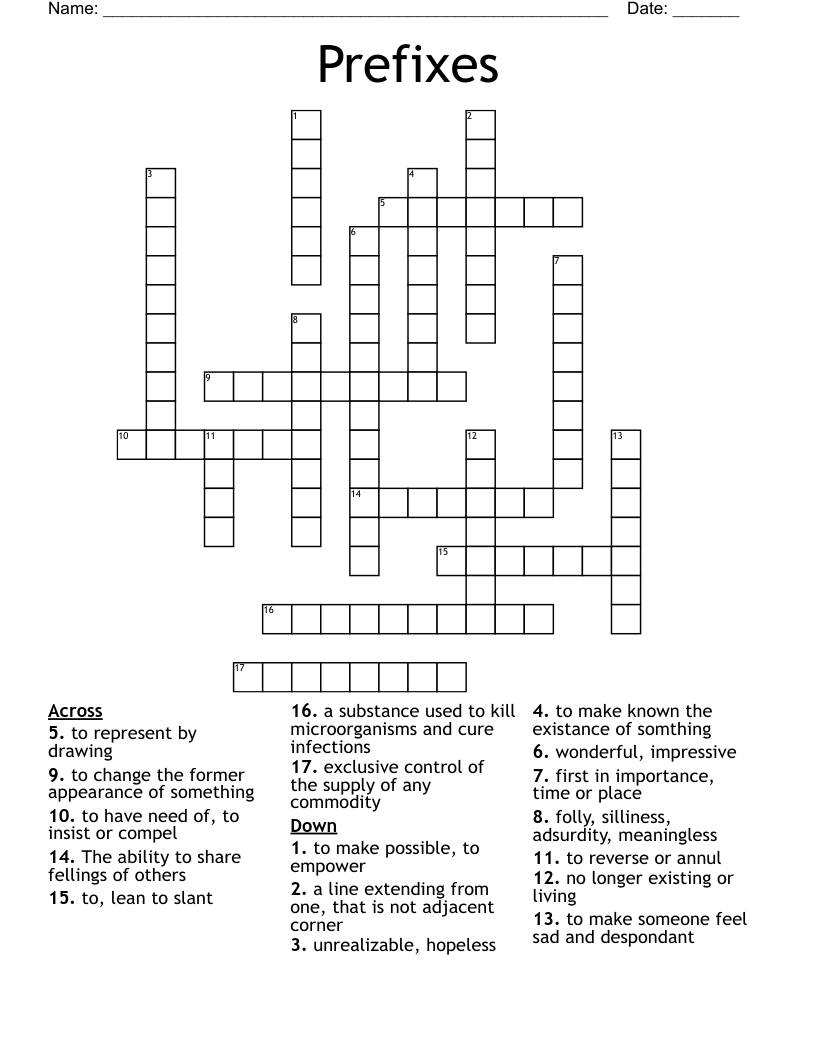 Prefixes Crossword