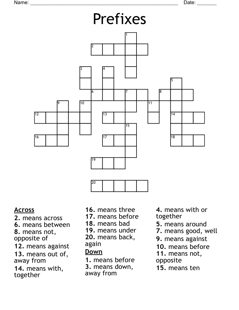 Prefixes Crossword