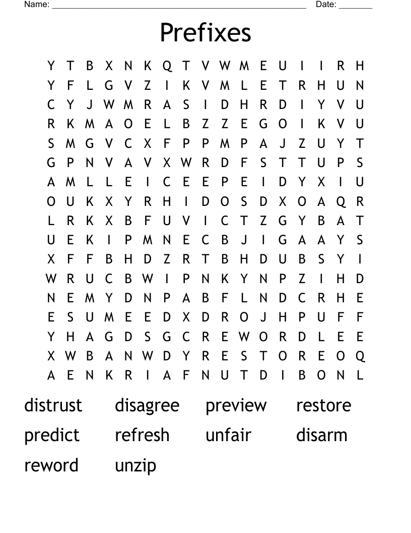 Prefixes Word Search
