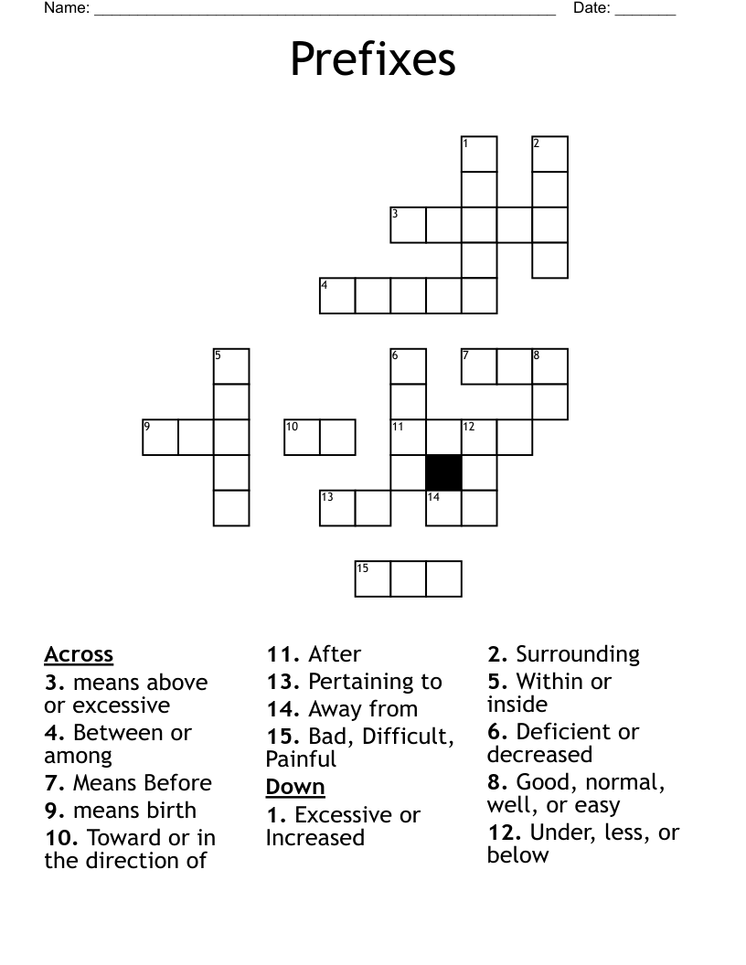 Prefixes Crossword