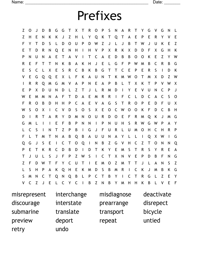 Prefixes Word Search