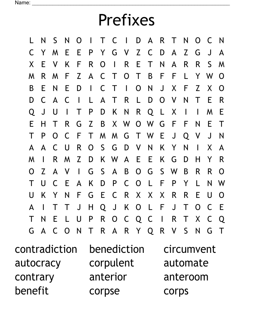 Prefixes Word Search