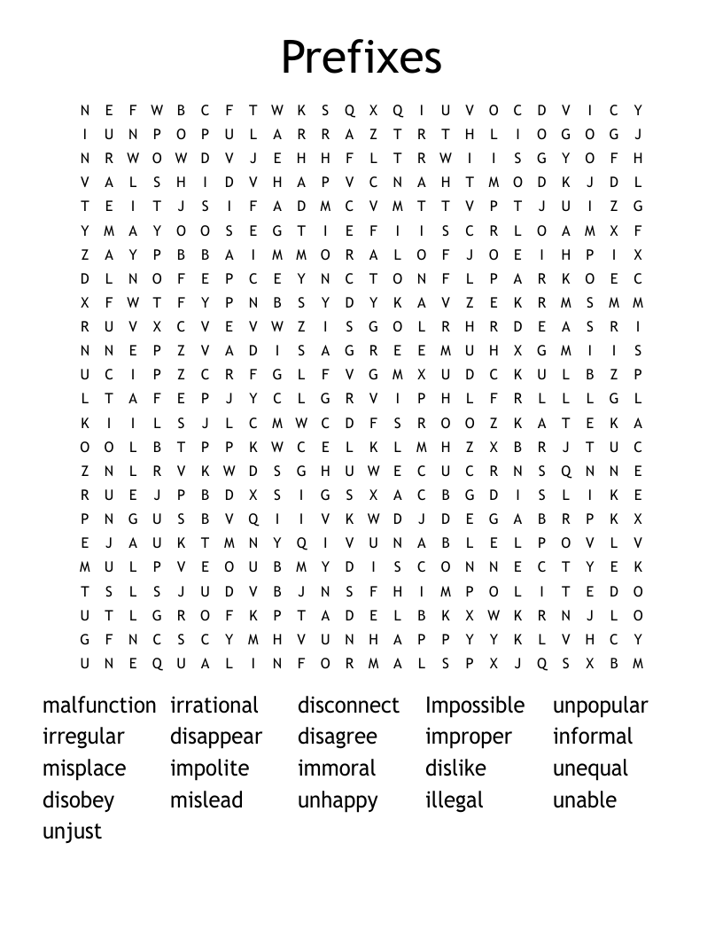 Prefixes Word Search