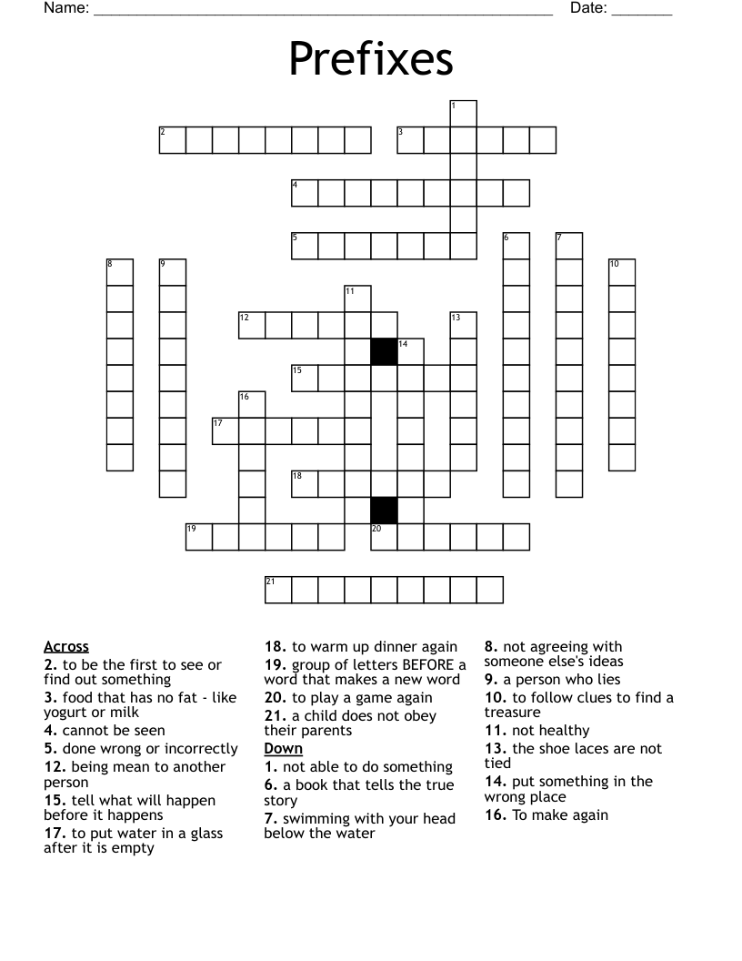 Prefixes Crossword
