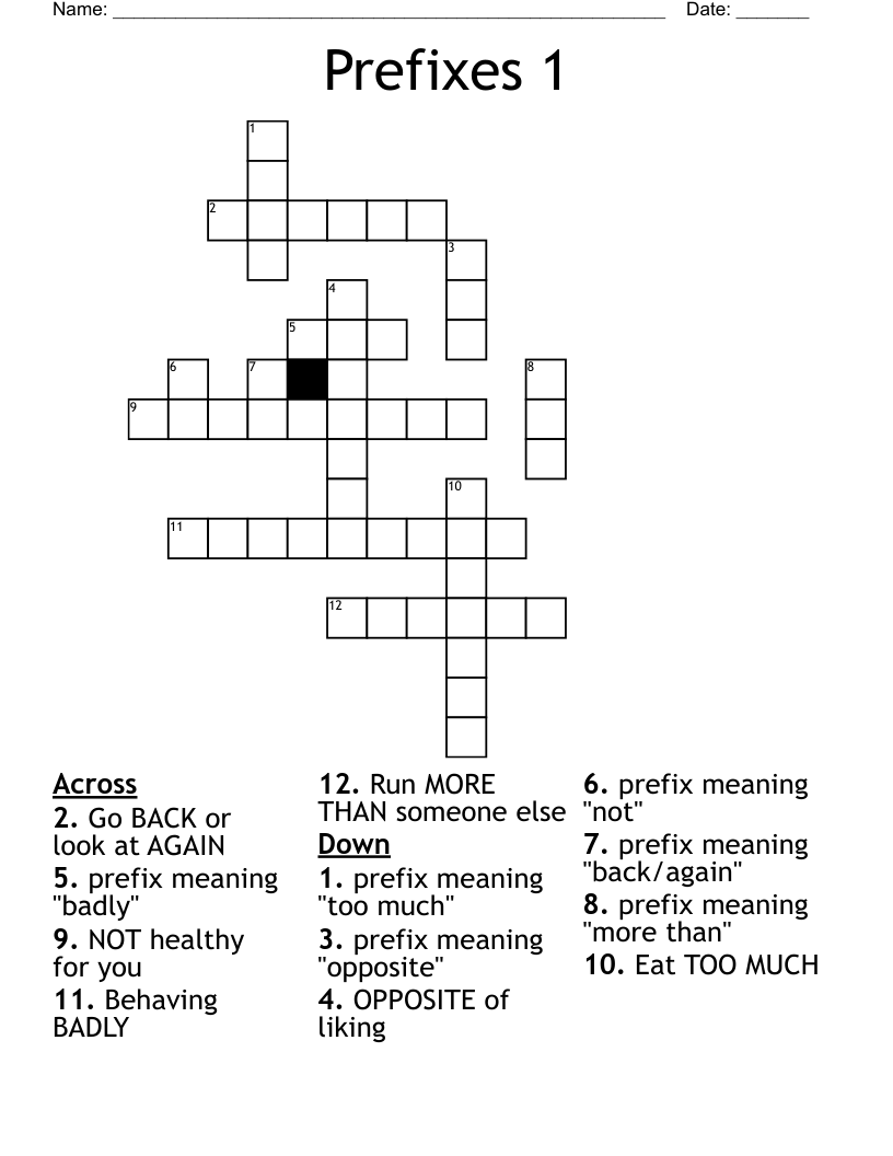 Prefixes 1 Crossword
