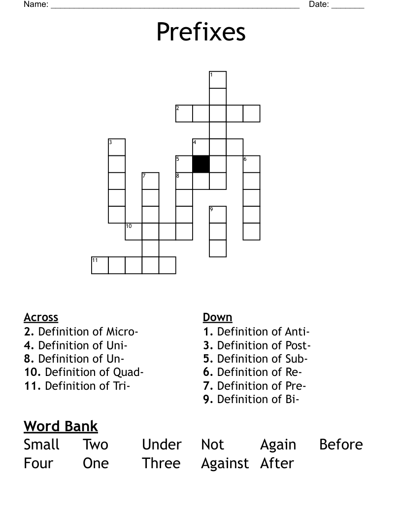 Prefixes Crossword