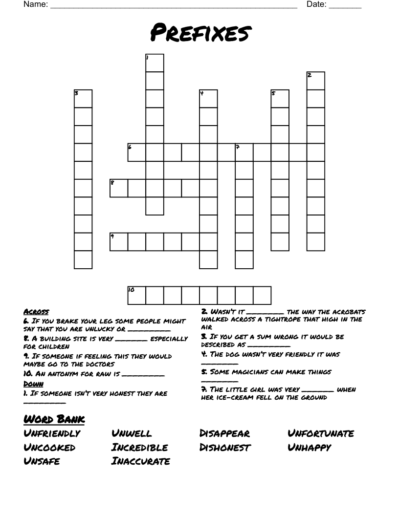 Prefixes Crossword