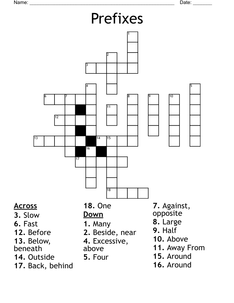 Prefixes Crossword
