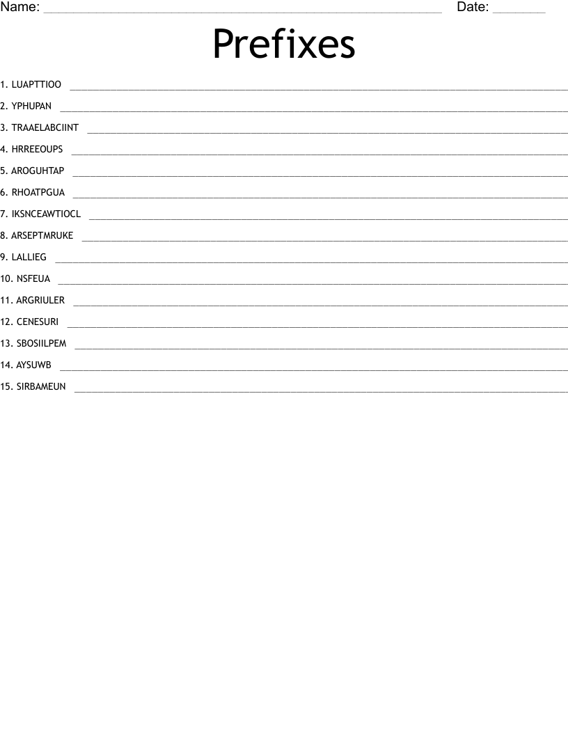Prefixes Word Scramble