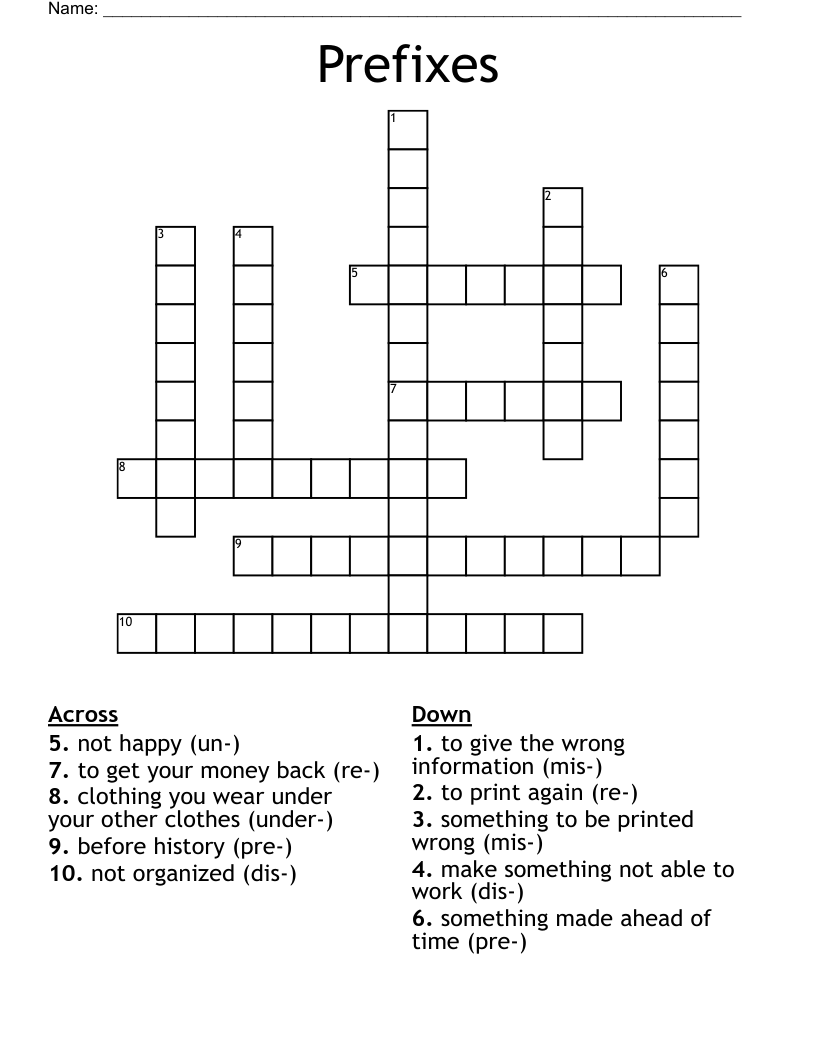 Prefixes Crossword