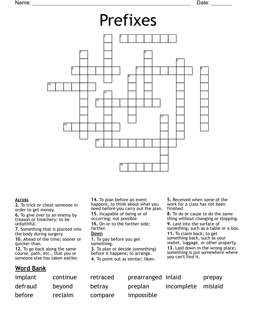 Prefixes Crossword