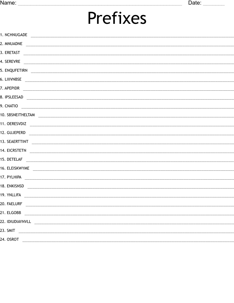 Prefixes Word Scramble