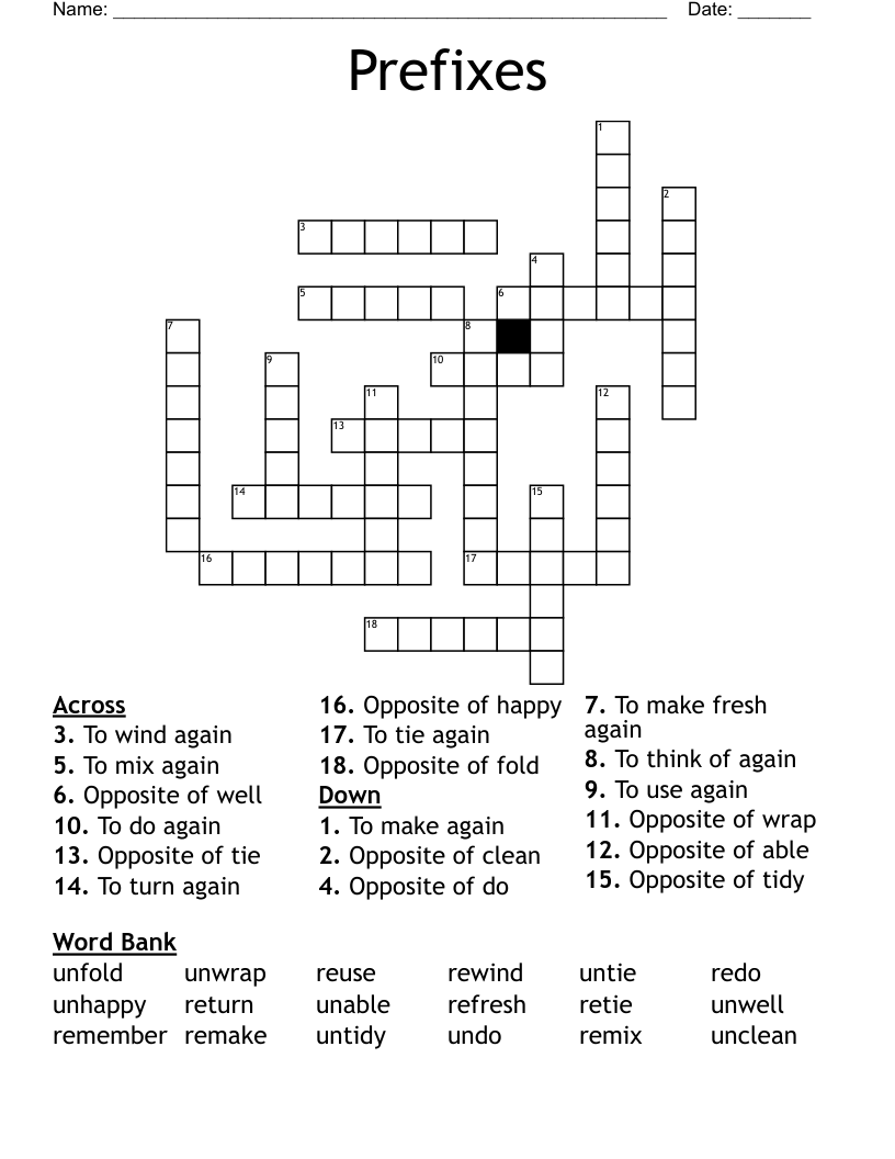 Prefixes Crossword