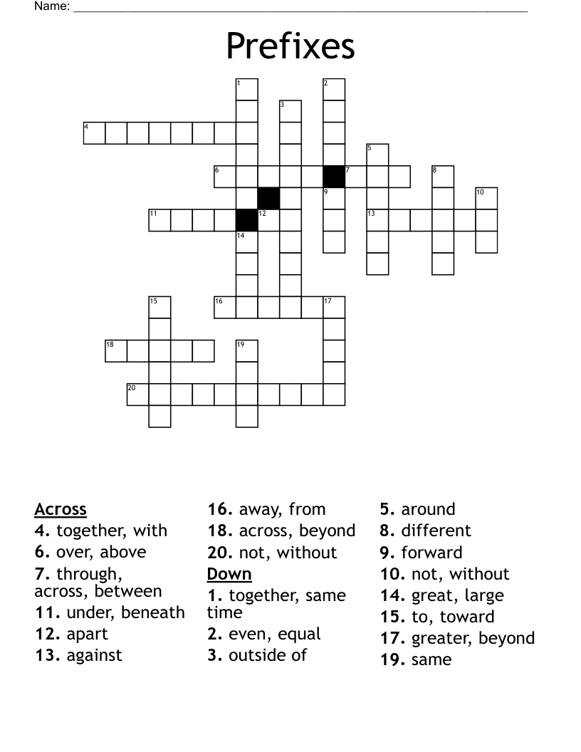Prefixes Crossword