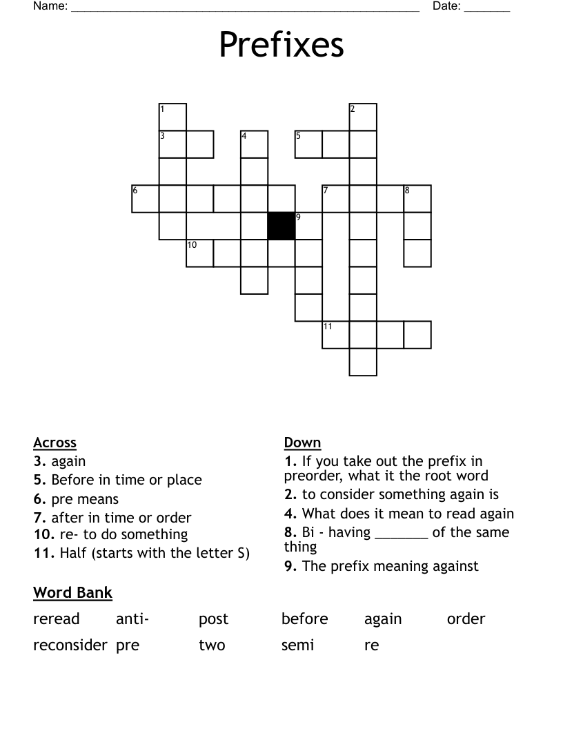 Prefixes Crossword