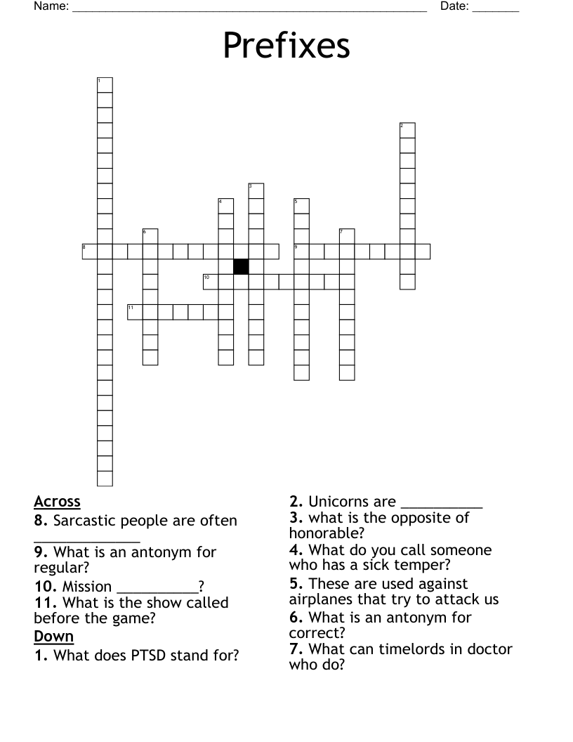 Prefixes Crossword