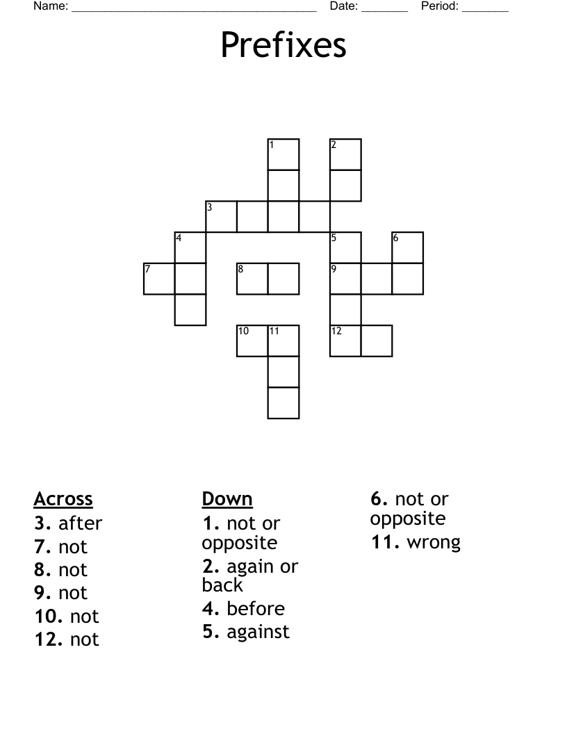Prefixes Crossword