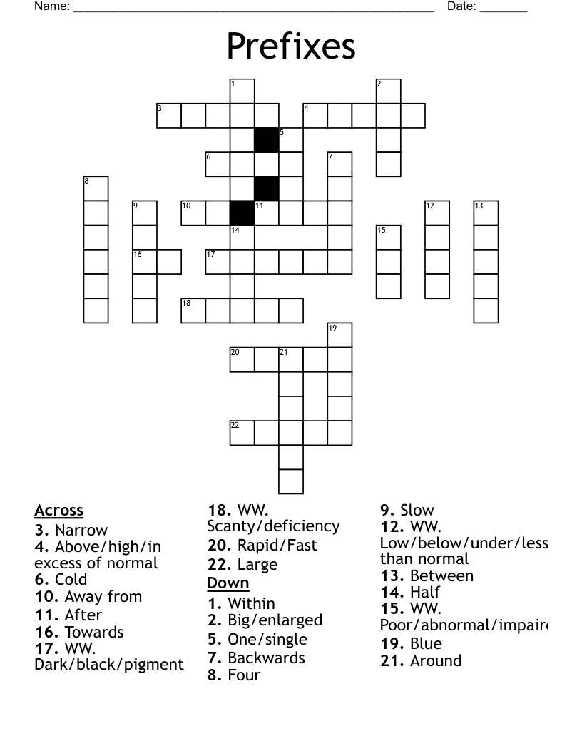 Prefixes Crossword