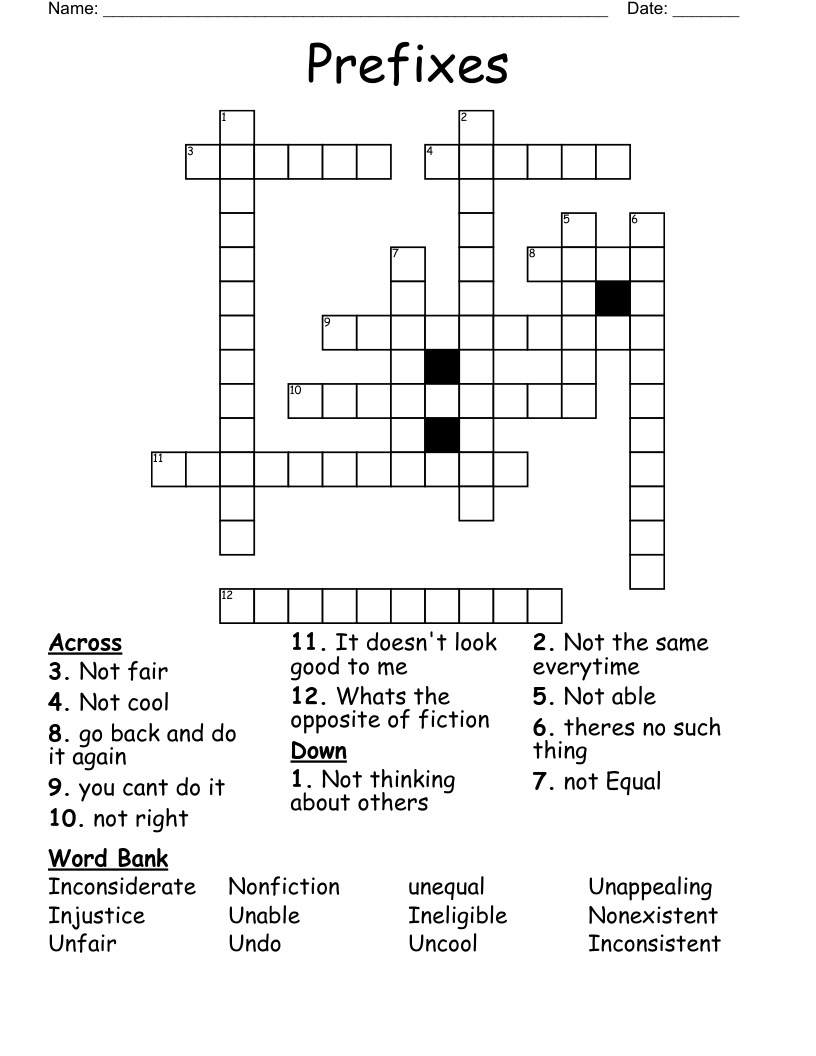 Prefixes Crossword