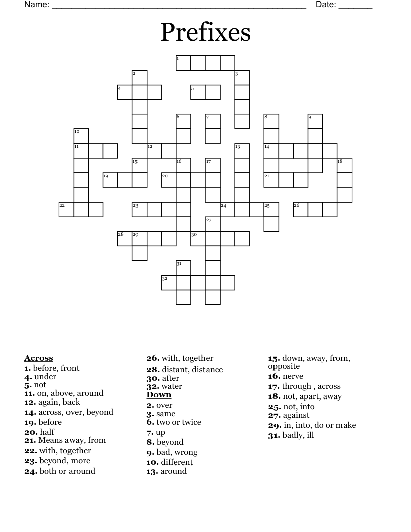 Prefixes Crossword