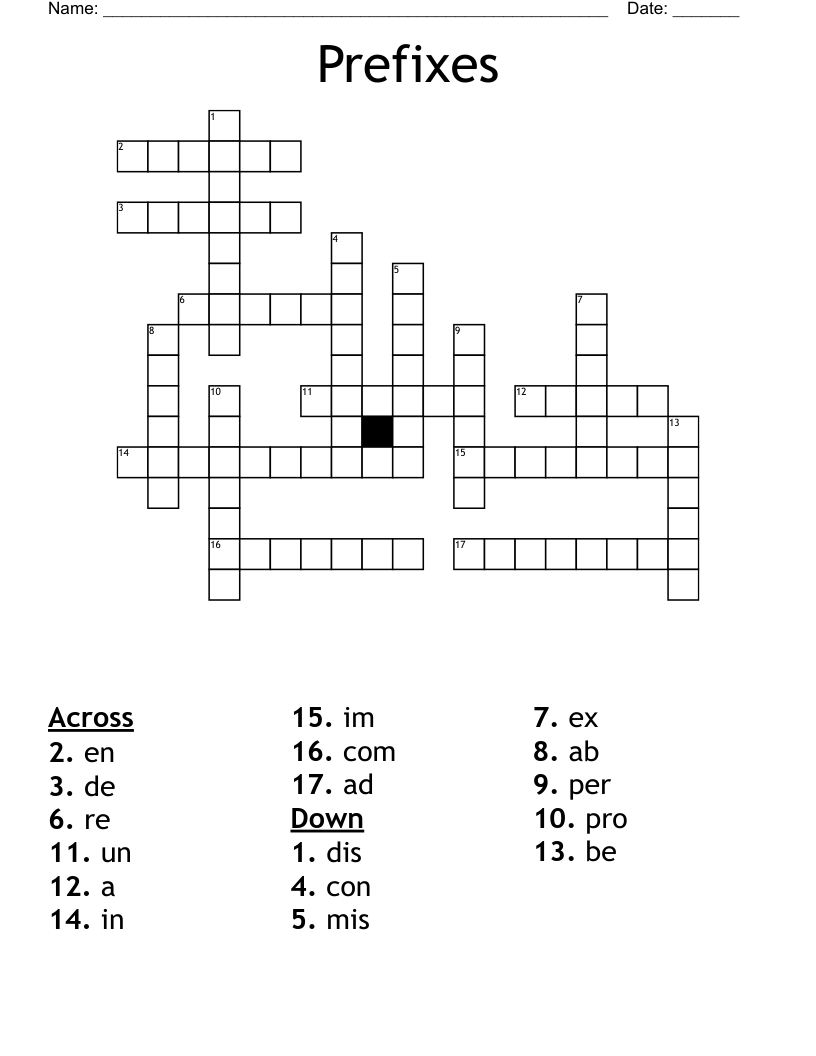 Prefixes Crossword