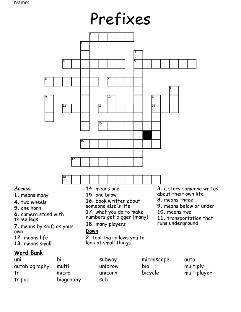 Prefixes Crossword