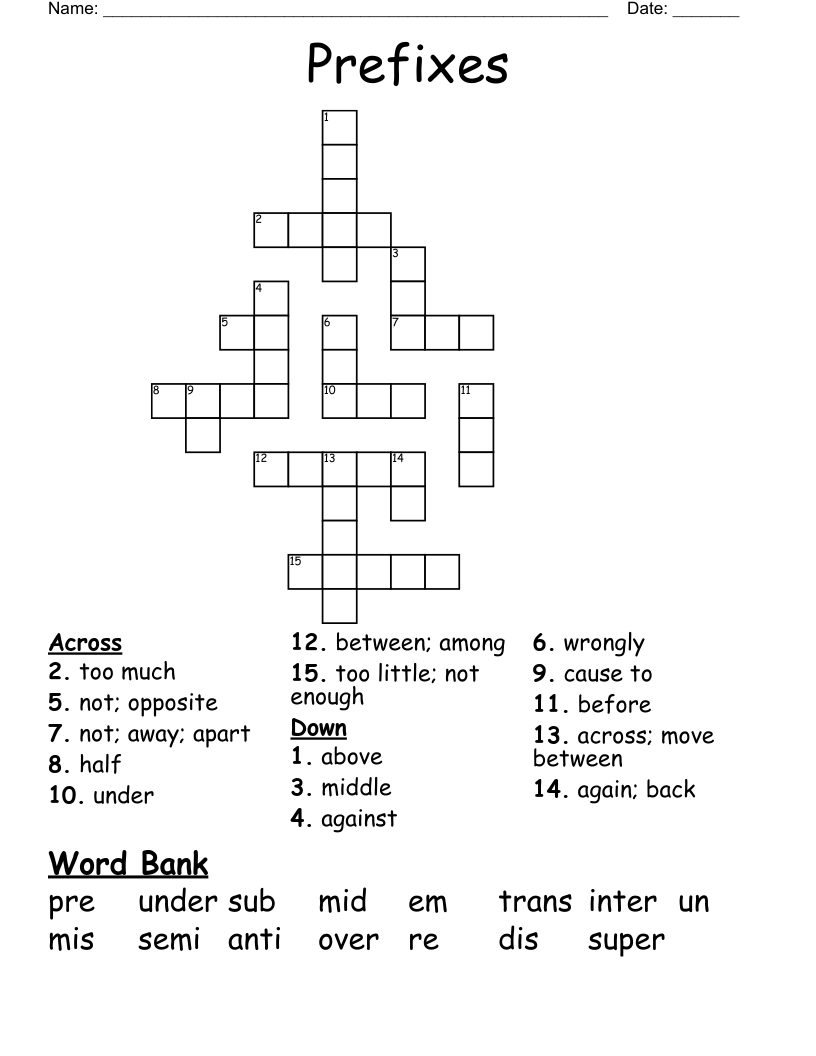 Prefixes Crossword
