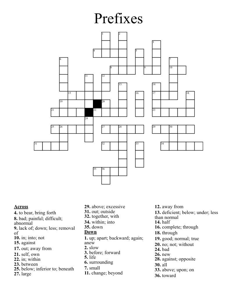 Prefixes Crossword