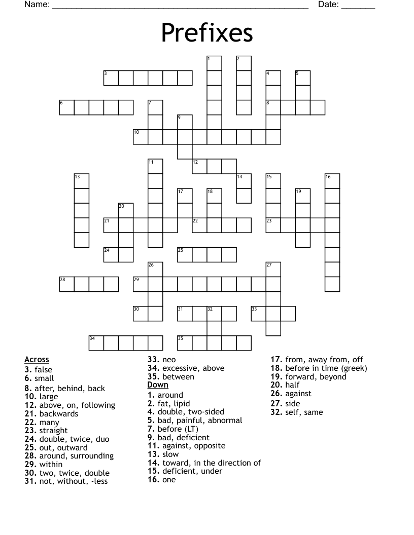 Prefixes Crossword